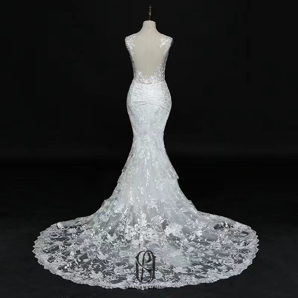 Lace V-Neck French Wedding Dress selina2022531114