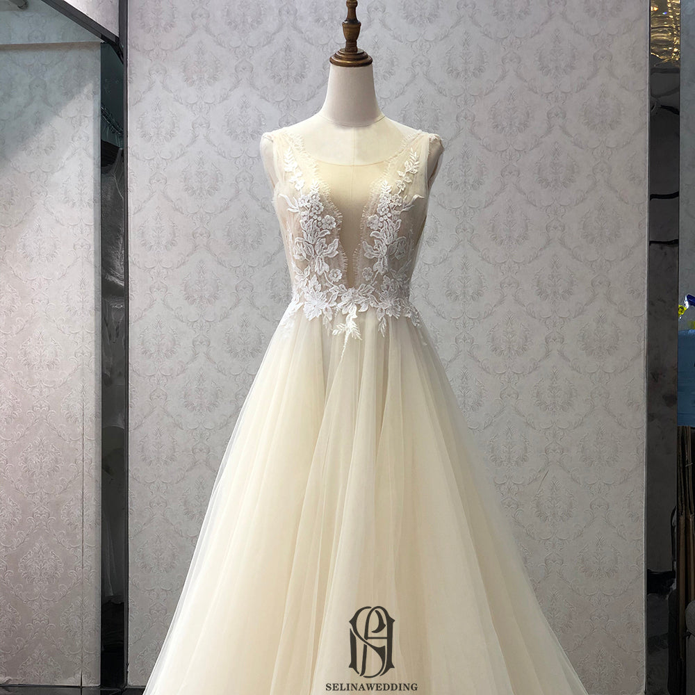 Lace, Tulle Rice White French wedding dress selina202252389