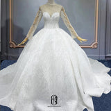 2023 White Long Sleeves Wedding Gowns for Bride Lace Tulle Sweetheart A-Line Wedding Appliques Selina202342713