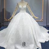 2023 White Lace Tulle Sweetheart Long Sleeves Wedding Gowns for Bride A-Line Wedding Appliques Selina202342711