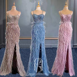 2023 Strapless Off-Shoulder Feather Satin Evening Dress Bridal Dress Prom Dress Party Dress selina2023050501