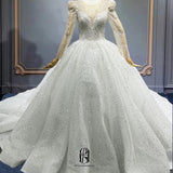 2023 White Lace Tulle Sweetheart Long Sleeves Wedding Gowns for Bride A-Line Wedding Appliques Selina202350601