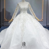 2023 A-Line White Long Sleeve Wedding Dress Applique Beaded Backless Wedding Gowns for Bride Selina202350604