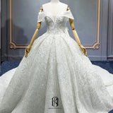 2023 Elegant Backless Ivory Tulle Lace Long Trailing Applique Wedding  Short Sleeves Bridal Wedding Gown Selina202342705