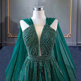 2023 Women's Luxury Green Evening Gown with sleevesless Beaded Gauze Lace Evening Dress Selina2023042503