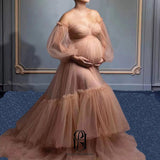 2023 Women's Off-Shoulder A-line Tulle Maternity Dress Tulle Gauze Lace Baby Shower Photography Maxi Dress for Photo Shoot Selina2023042502