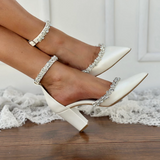 2024Women's bridal block heels - Handmade WHITE heels - Wedding shoes -  ankle strap heels - Bridal shoes - Ankle strap pumps 20240808