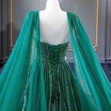 2023 Women's Luxury Green Evening Gown with sleevesless Beaded Gauze Lace Evening Dress Selina2023042503