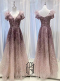 2023 V-neck violets Comfort Glitter Lace Evening Dress With Slit selinabrcr2023517