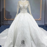 2023 Long White Lace Tulle V-Leck Long Sleeves Wedding Gowns for Bride A-Line Wedding Appliques Selina202342710