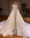 2023 Mermaid Sleevesless Lace Wedding Pearl Dress for Bride Bead Satin Ivory Bridal Gowns Long