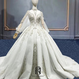 2023 Luxury Tulle Lace Long Train/Floor Wedding Appliques Long Sleeves Bridal Wedding Gown Selina202342704