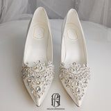 Women's White Wedding Shoes with Crystals for Bride High Heels Bridal Shoes selina2022081505