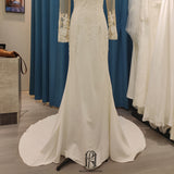 Satin Lace V-Neck French Wedding Dress selina202252388