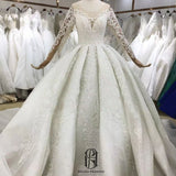 Round-Neck Long Sleeves Lace Applied Glitter Wedding Dress Selina202261602