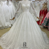2022 New Wedding Dress Long Puff Sleeves Round-neck selina202206233