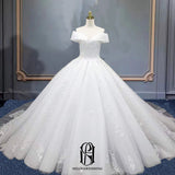 2023 Women's Wedding Dress for Bride Lace Applique V Neck Straps Short Sleeves Flowers Pure White Fashion Wedding Dress Selina202342001