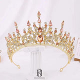 pink crysal gold tiara wedding tiara for bride prom tiara crown selina20227193