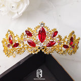 gold alloy red crystal wedding tiara for bride birthday crown selina20227114