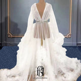 2023 Sexy Wedding Robe Long Bridal Robe Lingerie Sleepwear Long Lingerie Tulle Bathrobe 202342003