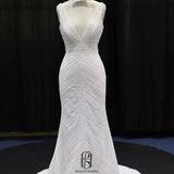 Rice White V-Neck French Wedding Dress selina202252385