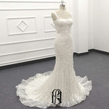 Mermaid Straps Square Neck Beaded Wedding Dress selina202241802