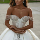 Simple Beading Short Sleeve Off-White Wedding Dress selina202251855