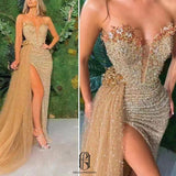 2022 Gold Lace Strapsless Beaded Sweetheart V Glitter Eveningdress selina2022531125