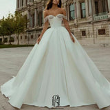 Simple Beading Short Sleeve Off-White Wedding Dress selina202251855