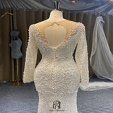 women's long sleeves backless V-Neck wedding dress wih detachable train bridal gown mermaid wedding dress selina20227213