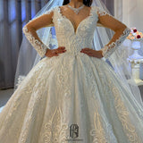 2022 Elegant Bridal Lace Wedding Dress Long Sleeves V-neck selina2022062318