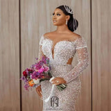 V-Neck Long Sleeves with Sequins Mermaid Wedding Dress selina2022072801