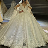 2022 Elegant Bridal Lace Wedding Dress Long Sleeves V-neck selina2022062318