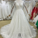 2022 Bridal Wedding Dress Lace Long Sleeves V-neck selina2022062319