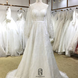 2022 Bride Wedding Dress Lace White Long Sleeves Round-neck selina2022062320