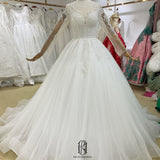2022 Bridal Ball Gown Flower Lace Wedding Dress Long Sleeves V-neck selina2022062321