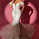 2022 New Mermaid Wedding Dress Bridal Ball Gown Satin Short Sleeves Deep V selina2022062322