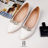 silver crystal white wedding shoes for bride loafer shoes flat shoes selina202271111
