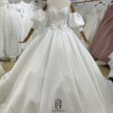 New Bridal Wedding Dress Satin Short Puff Sleeves Strapless selina2022062406
