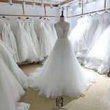 Short Sleeve V Neck Lace Bridal Dress selina202252070