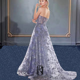 2023 Blue Prom Dresses Long A Line Formal Strapless Sleeveless Evening Ball Glitter Party Dress with sequins selina202342107