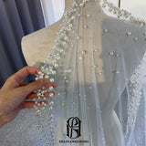 New Design Lace Long Bridal Veil With Pearls selina202242938