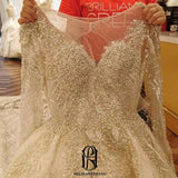 2022 Luxury Sequin Beaded Round Neck Long Sleeves Wedding Dress selina202241831
