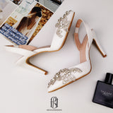 Women's Crystal White Wedding Shoes for Bride High Heels Pointed Toe Bridal Shoes selina20227121