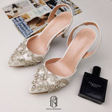 Women's Crystal White Wedding Shoes for Bride High Heels Pointed Toe Bridal Shoes selina20227121