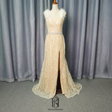 Champagne Prom Dresses Long A Line Formal Evening Ball Gowns Side Slit Glitter Party Dress with sequins selina202271912