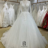 New Lace Flower Wedding Dress Long Sleeves V-neck selina202206231