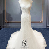 2023 Women's Wedding Dresses for Bride 2023 V Neck Short Sleeves Slit Lace Bridal Wedding Gowns for Women Selina2023418007