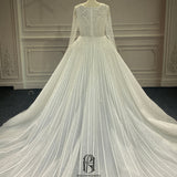 Women's Round Neck Long Sleeves Stripe With Detachable Train Wedding Dress For Bride selina2022081660