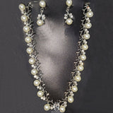 Gorgeous CZ Crystal Handmade Pearls Floral Necklace Earrings Set selina2022091603